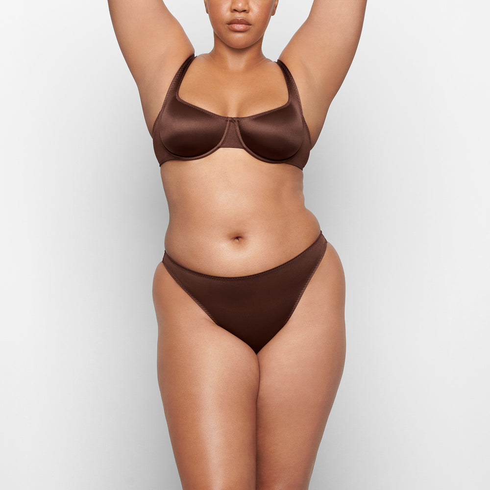 Bikini Skims STRETCH SATIN HIGH LEG Chocolat | 907VQKSPA