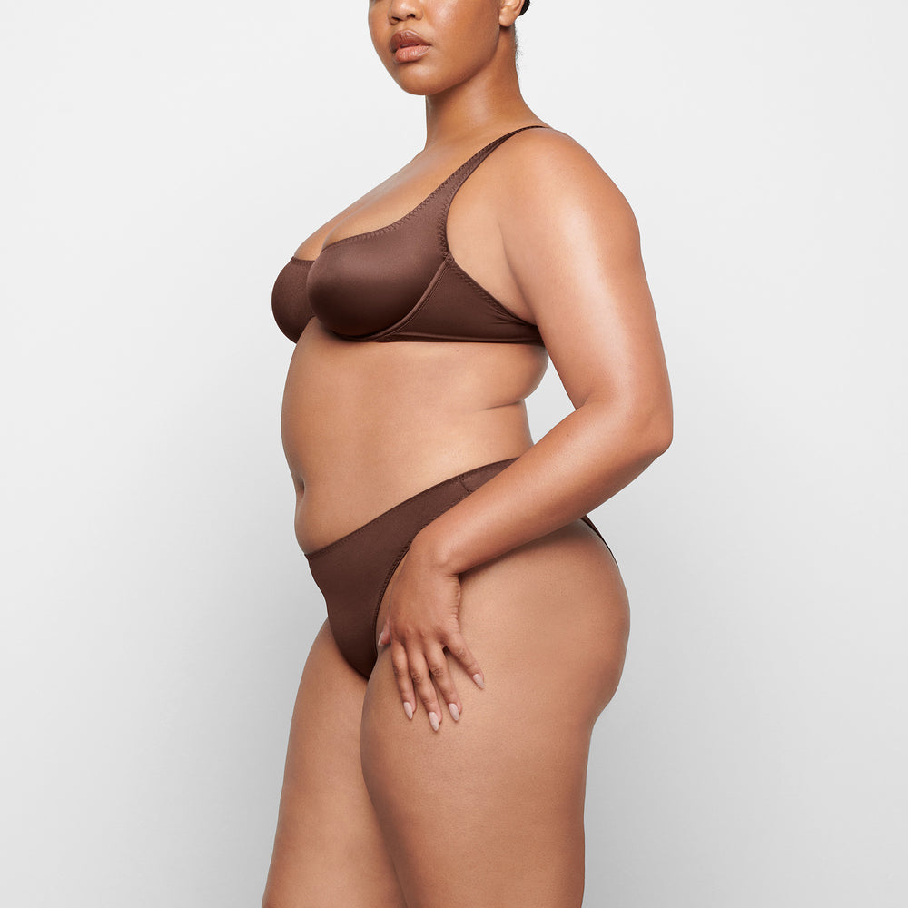 Bikini Skims STRETCH SATIN HIGH LEG Chocolat | 907VQKSPA