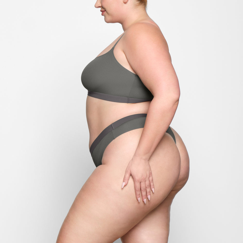 Bralette Skims SMOOTH RIB SCOOP NECK Grise Foncé | 534KJYHIQ