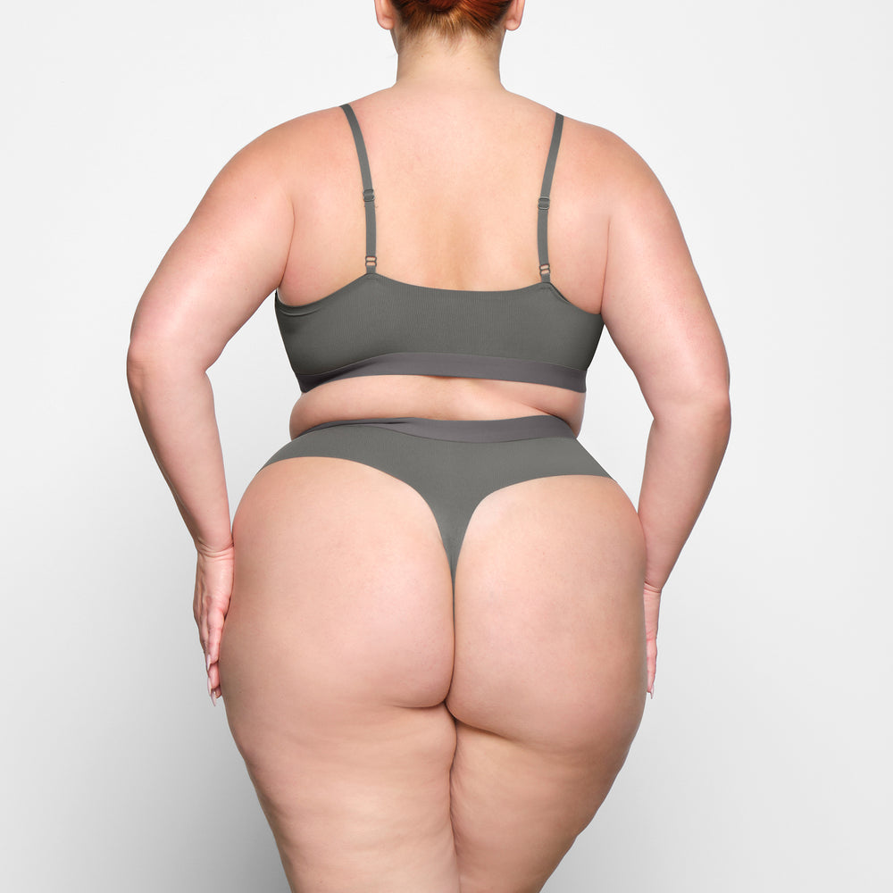 Bralette Skims SMOOTH RIB SCOOP NECK Grise Foncé | 534KJYHIQ
