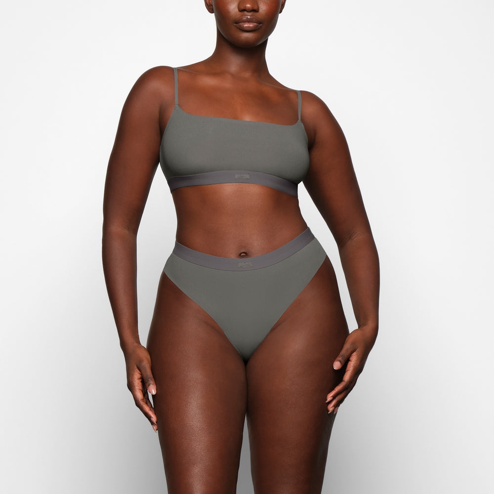 Bralette Skims SMOOTH RIB SCOOP NECK Grise Foncé | 534KJYHIQ