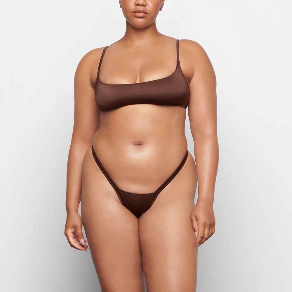 Bralette Skims STRETCH SATIN SCOOP NECK Chocolat | 247FMDIZT