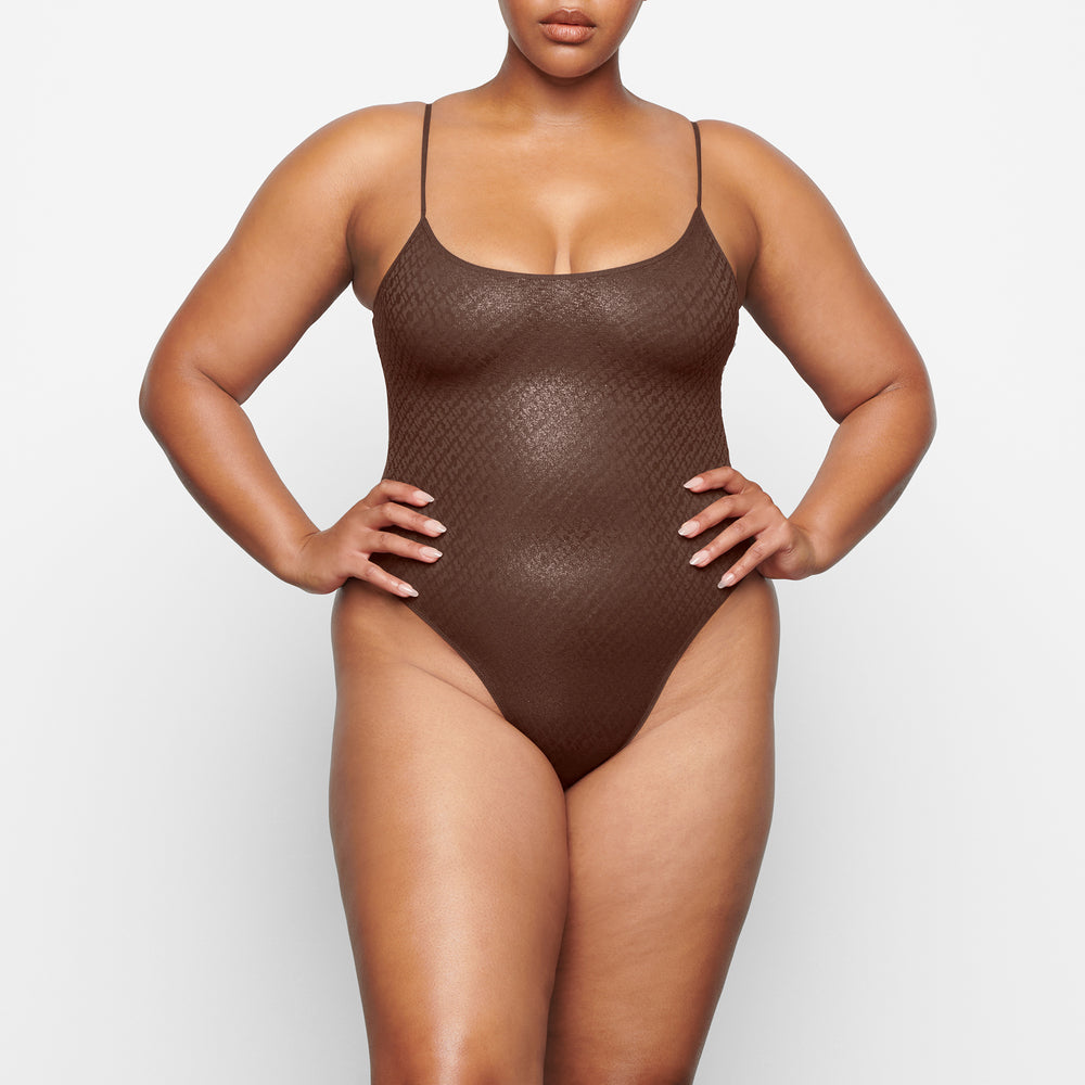 Cami Bodysuit Skims LOGO MESH FOIL Chocolat | 589ZJXANE