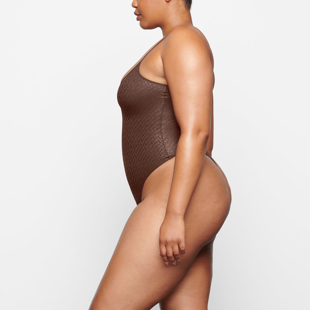 Cami Bodysuit Skims LOGO MESH FOIL Chocolat | 589ZJXANE