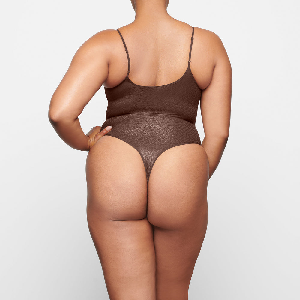 Cami Bodysuit Skims LOGO MESH FOIL Chocolat | 589ZJXANE