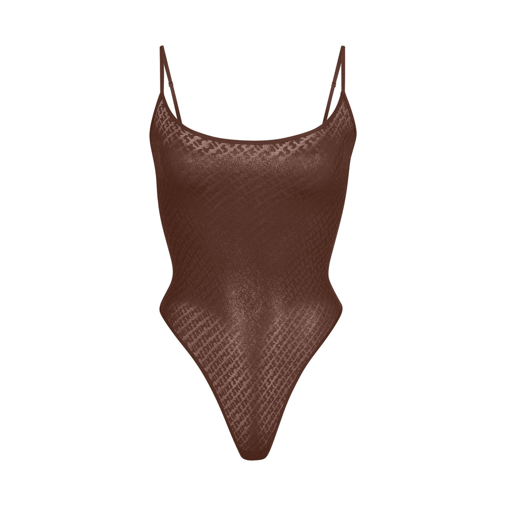 Cami Bodysuit Skims LOGO MESH FOIL Chocolat | 589ZJXANE