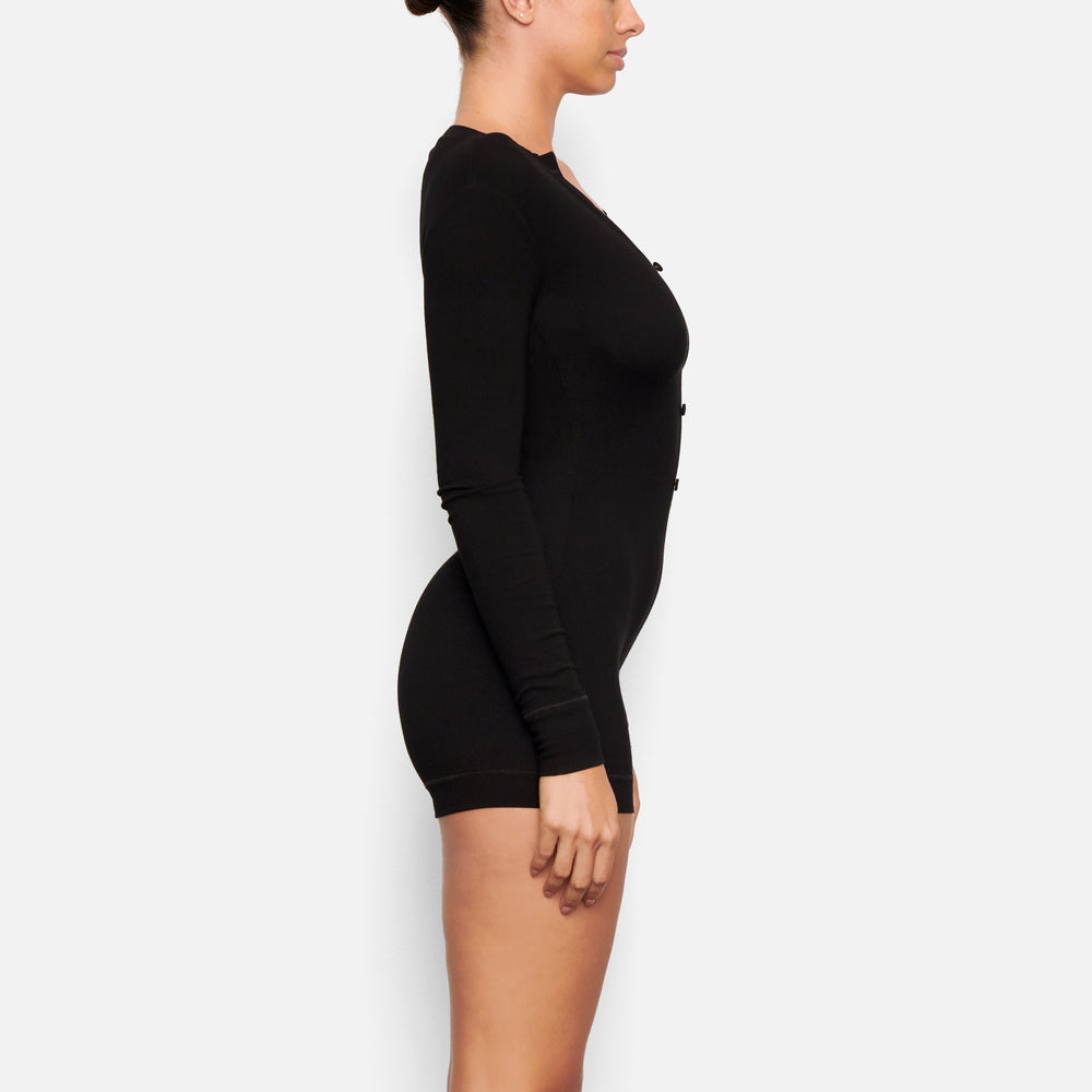Combinaison Skims SOFT LOUNGE BUTTON UP HENLEY Noir | 347TLYHXA