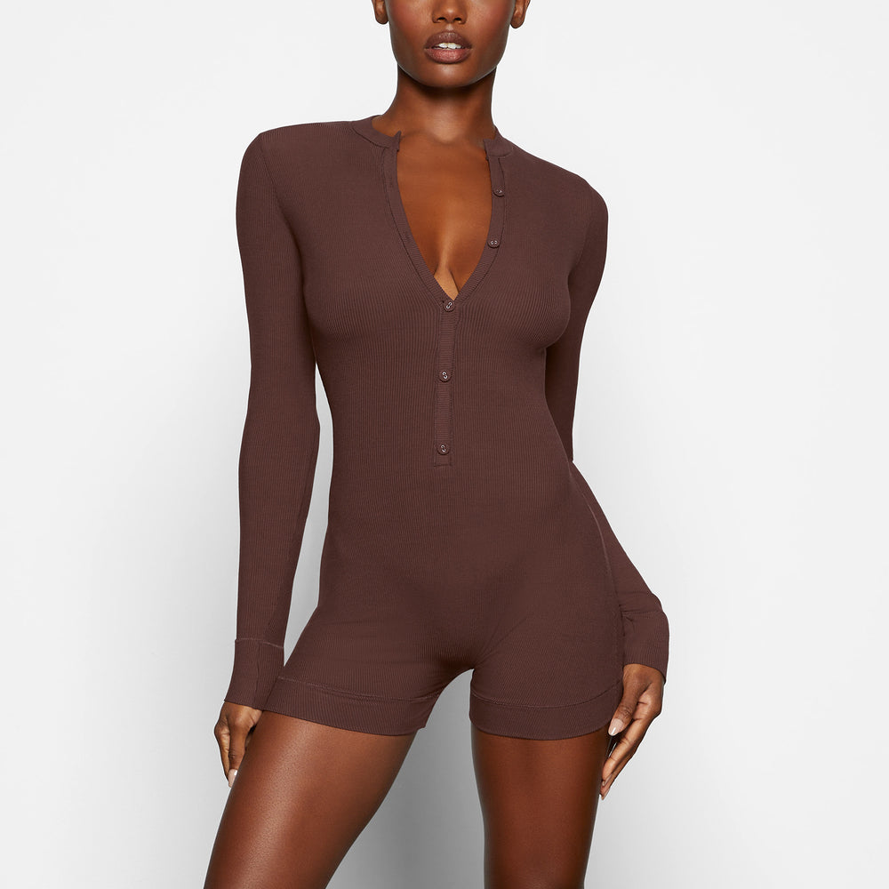 Combinaison Skims SOFT LOUNGE BUTTON UP HENLEY Chocolat | 527UONIKS