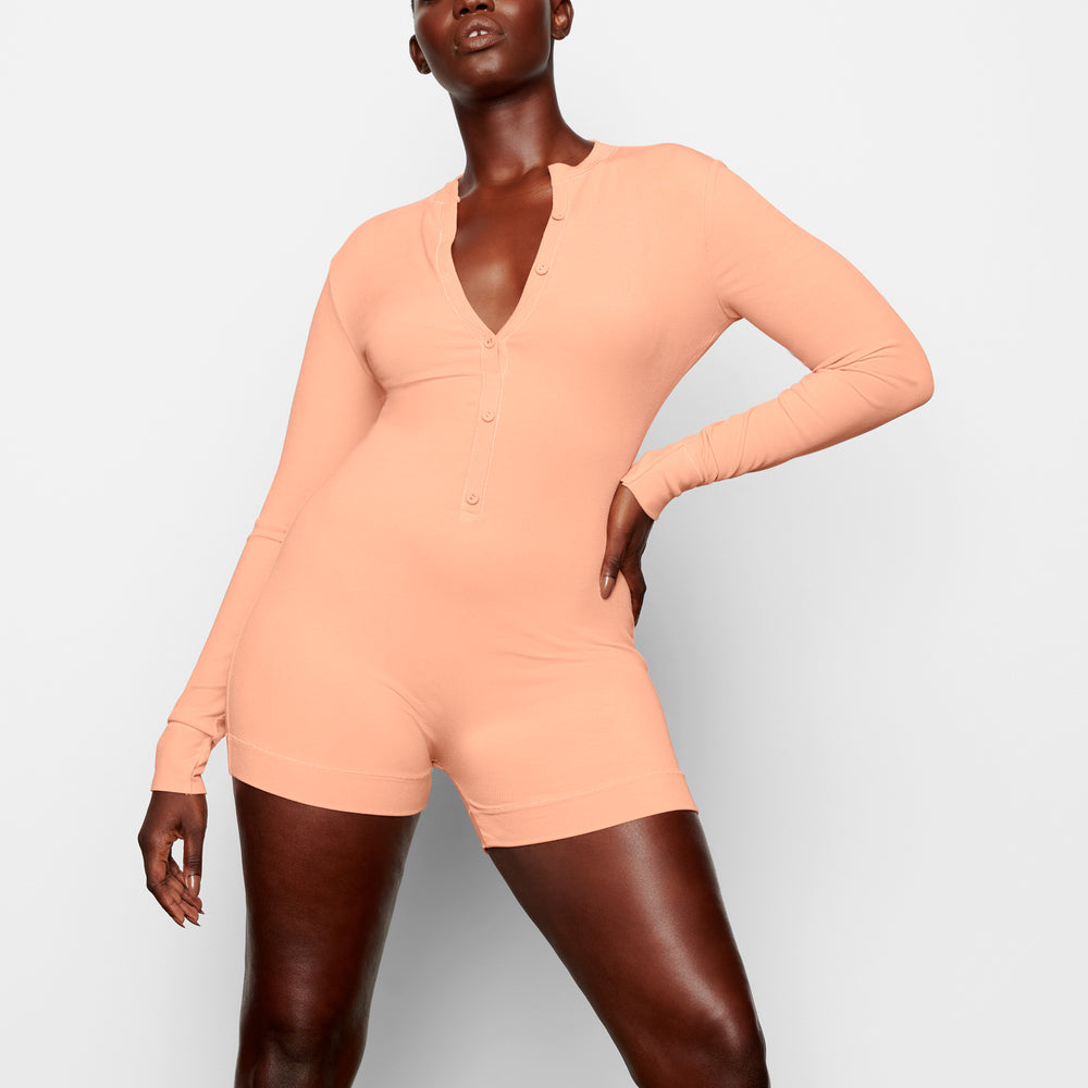 Combinaison Skims SOFT LOUNGE BUTTON UP HENLEY Orange | 918ZEVAGY
