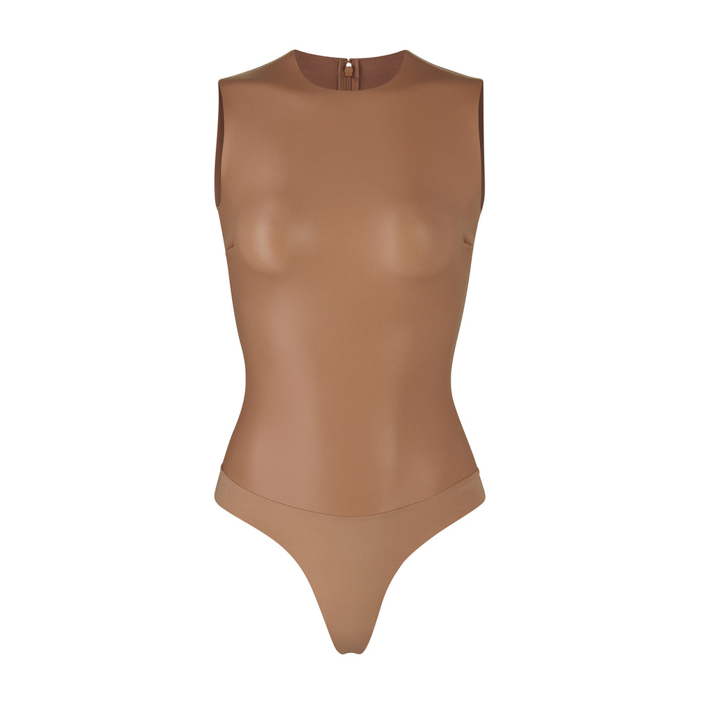 Crew Neck Bodysuit Skims FAUX LEATHER Abricot | 930RXLYSF