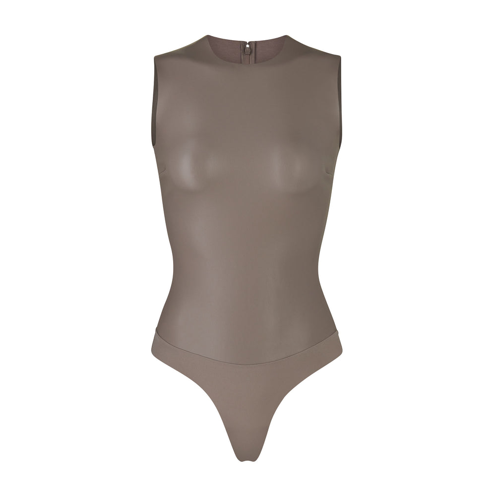 Crew Neck Bodysuit Skims FAUX LEATHER Argent | 354ABUSXT