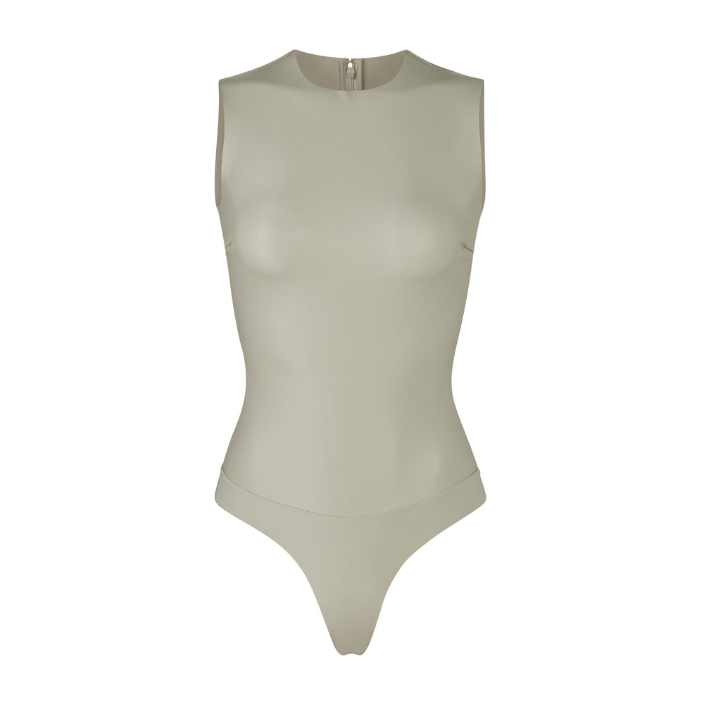 Crew Neck Bodysuit Skims FAUX LEATHER Blanche | 587HPOIXQ