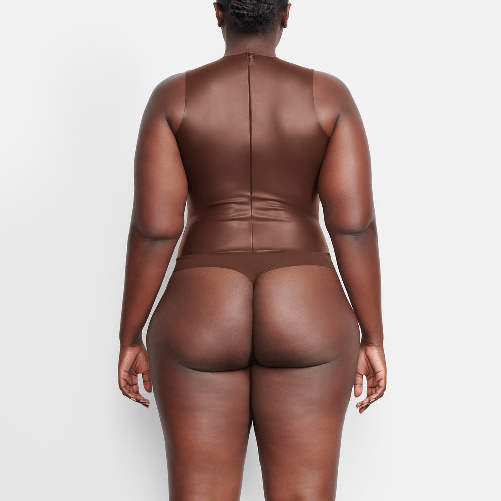 Crew Neck Bodysuit Skims FAUX LEATHER Chocolat | 943UYJDGR