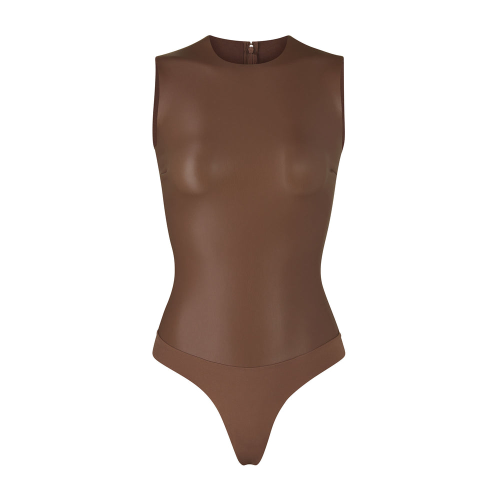 Crew Neck Bodysuit Skims FAUX LEATHER Marron | 249KWLNXH