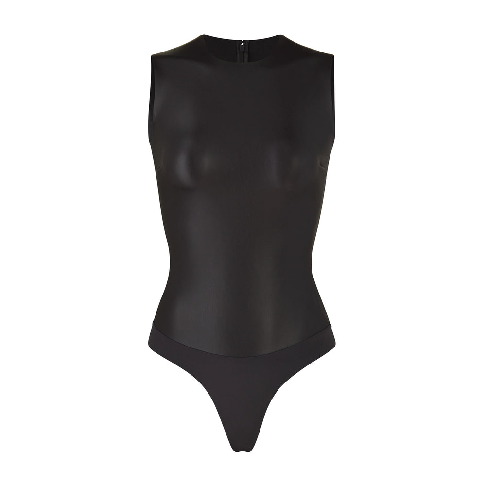 Crew Neck Bodysuit Skims FAUX LEATHER Noir | 548MJILFS