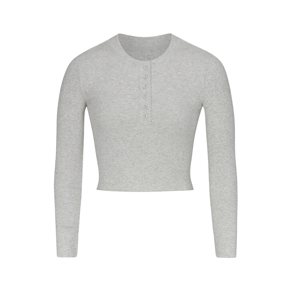 Henley Skims COTTON RIB LONG SLEEVE CROP Grise Clair | 137TFAMWX