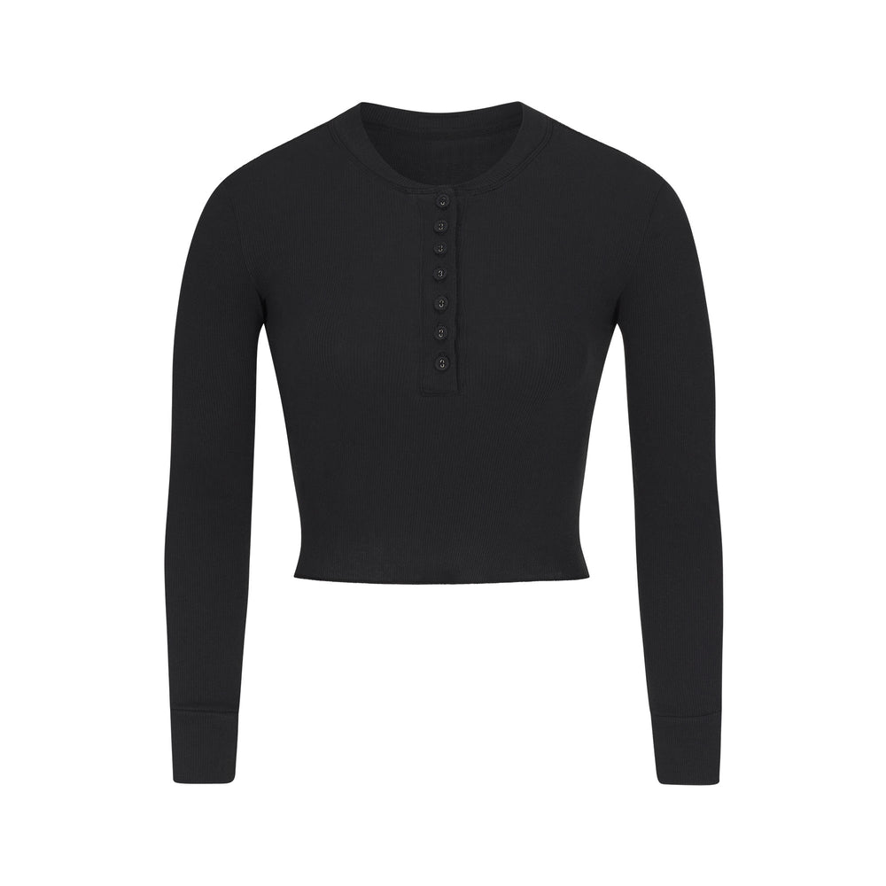 Henley Skims COTTON RIB LONG SLEEVE CROP Noir | 425YWTJCV