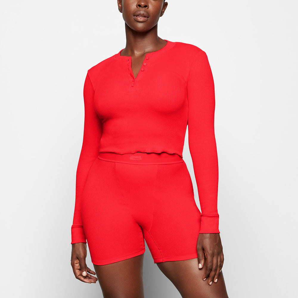 Henley Skims COTTON RIB LONG SLEEVE CROP Rouge | 578AGZVYO
