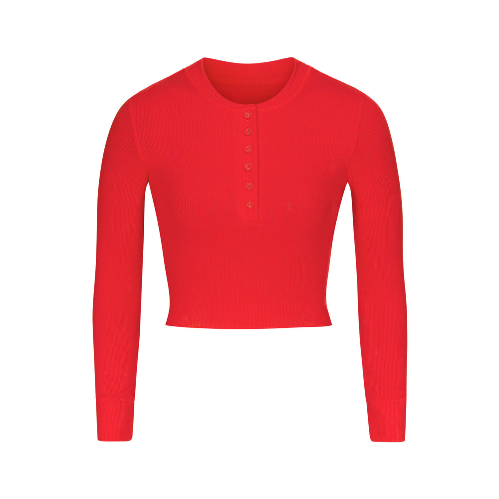 Henley Skims COTTON RIB LONG SLEEVE CROP Rouge | 578AGZVYO