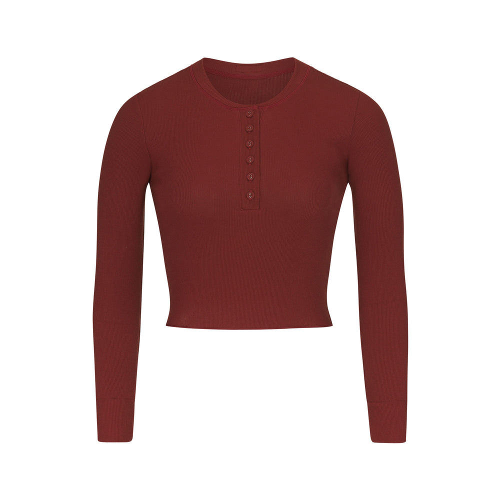 Henley Skims COTTON RIB LONG SLEEVE CROP Rouge Foncé | 602WIELOV