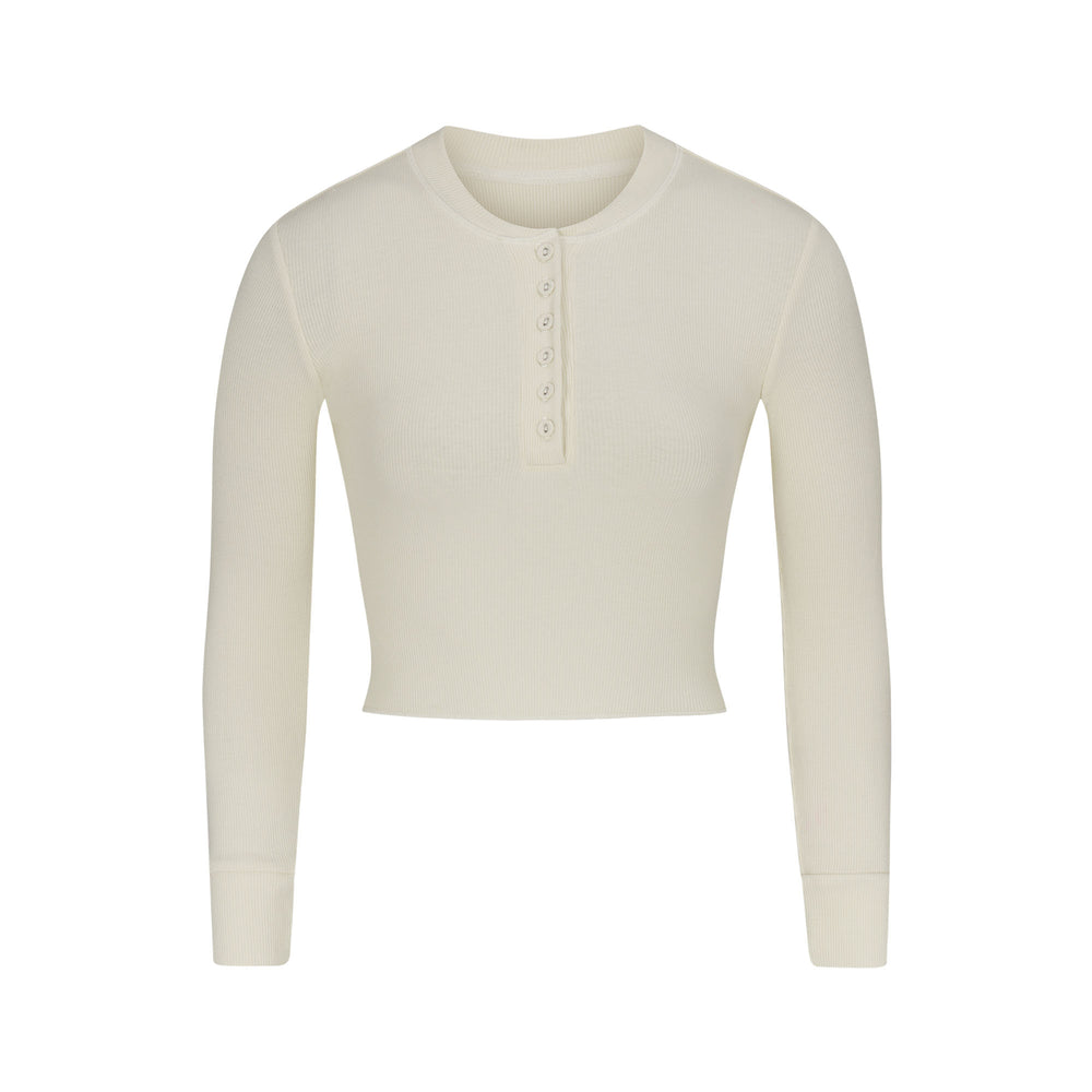 Henley Skims COTTON RIB LONG SLEEVE CROP Blanche | 863YILCFK