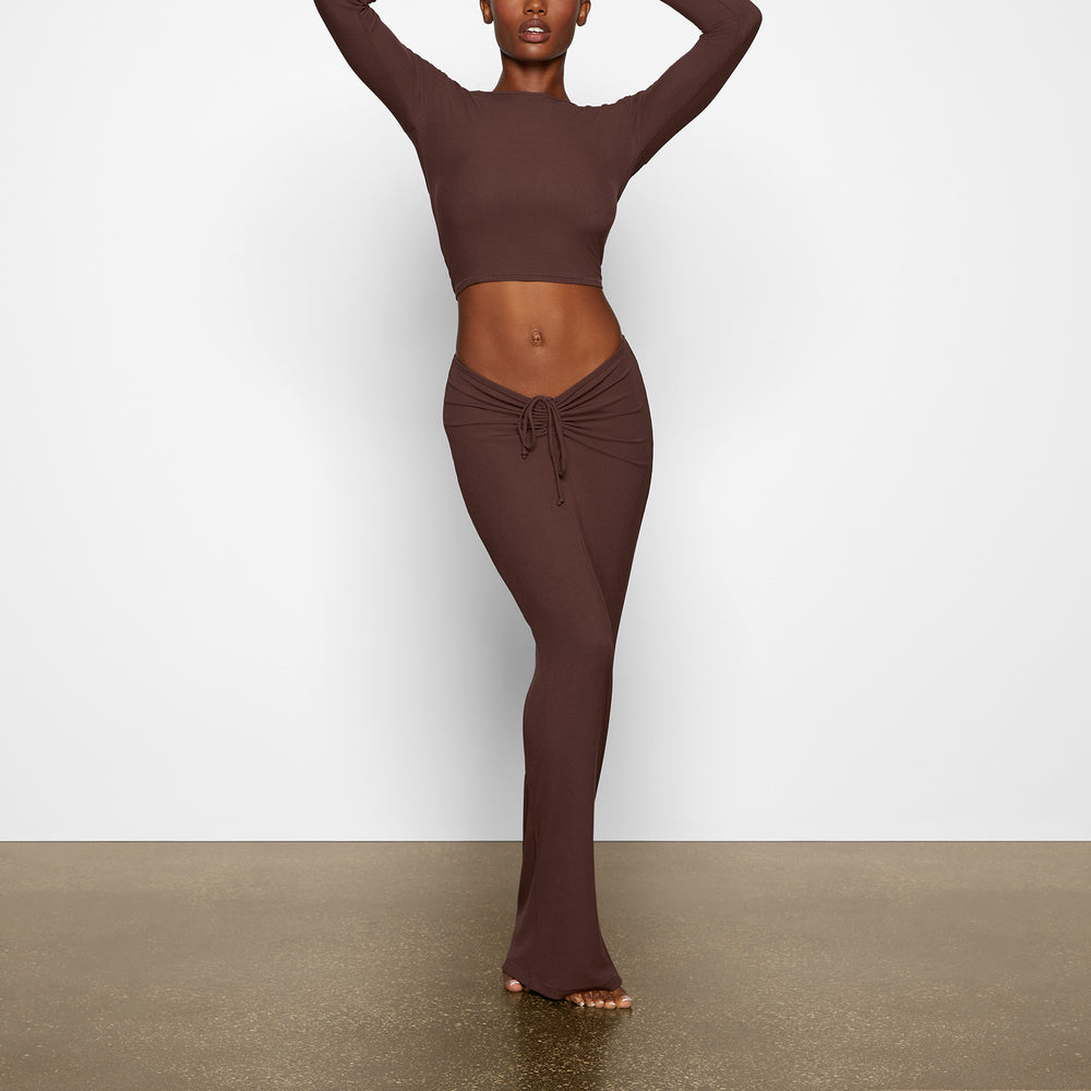 Jupe Skims SOFT LOUNGE RUCHED LONG Chocolat | 496NYUHMD