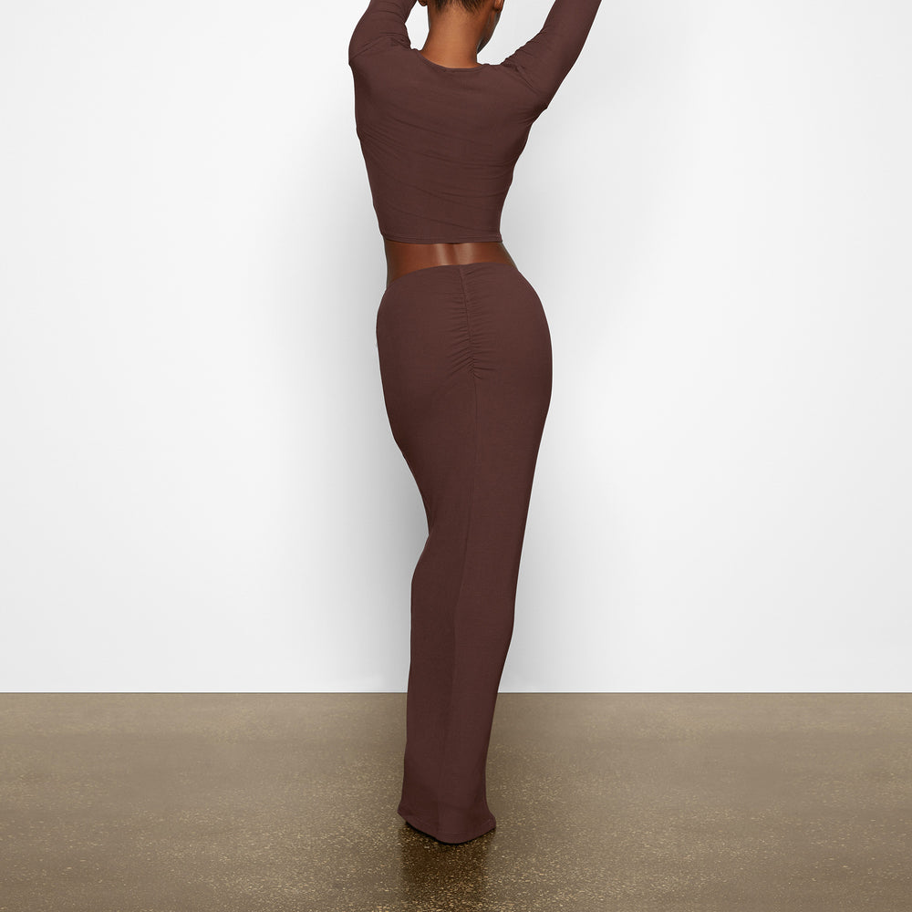 Jupe Skims SOFT LOUNGE RUCHED LONG Chocolat | 496NYUHMD