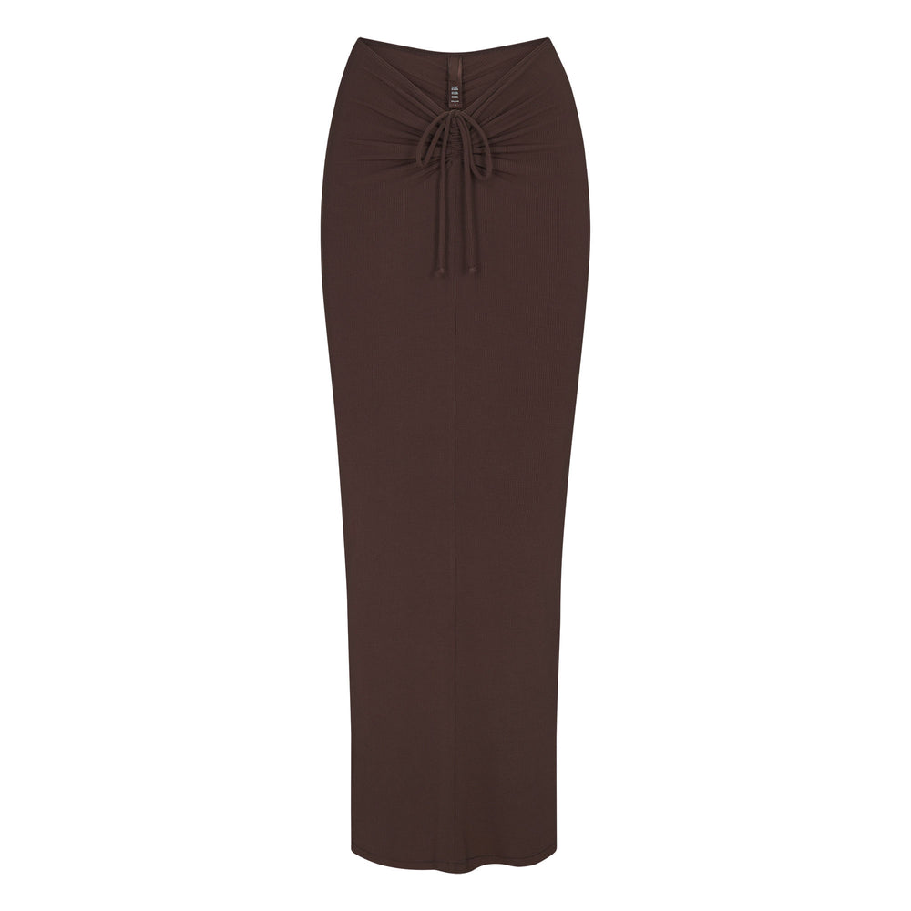 Jupe Skims SOFT LOUNGE RUCHED LONG Chocolat | 496NYUHMD