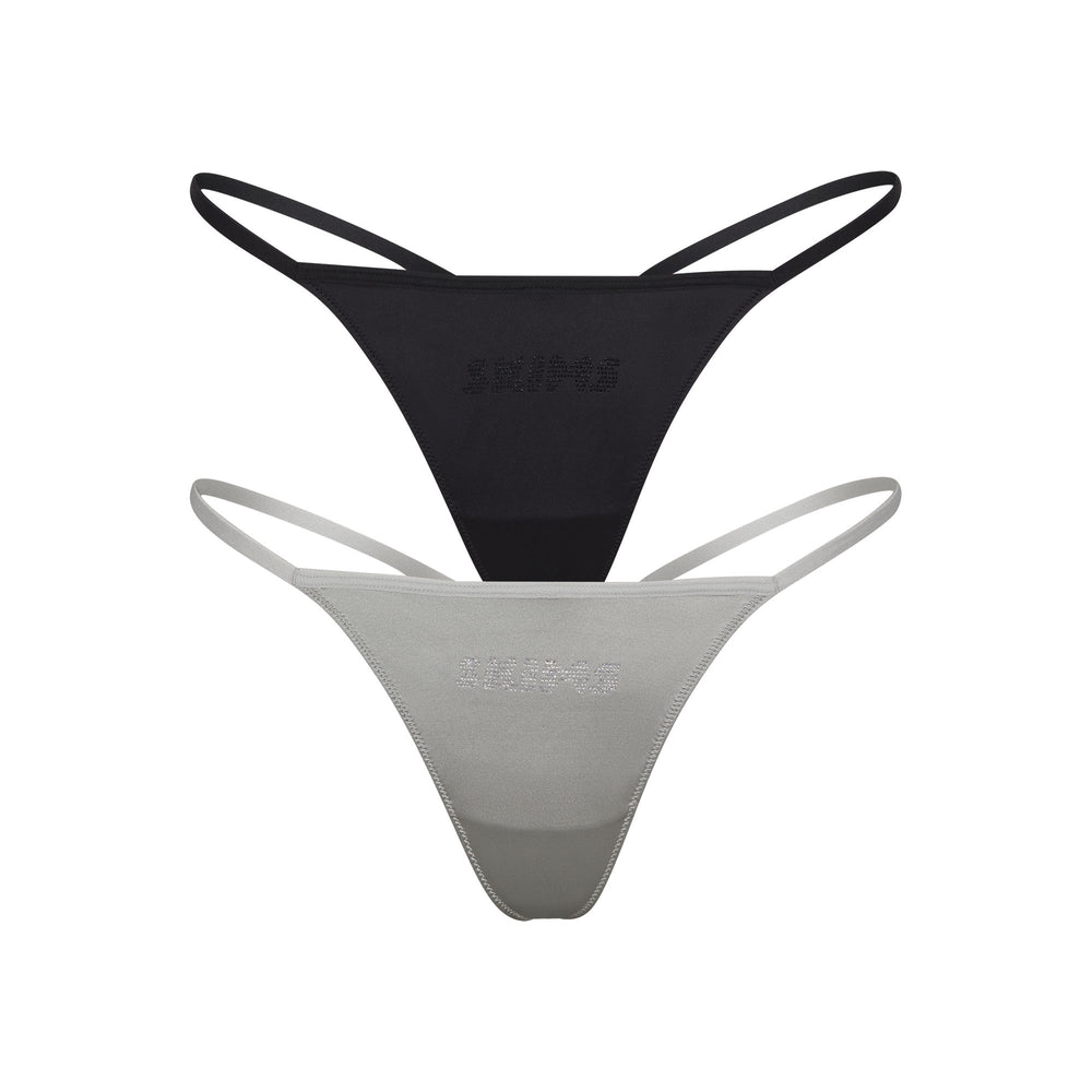 Lanières Skims RHINESTONE STRETCH SATIN STRING PACK Noir | 791PIVOHX
