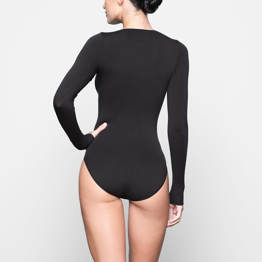 Long Sleeve Bodysuit Skims LIGHT ESSENTIAL CREW NECK Noir | 598CALZNQ