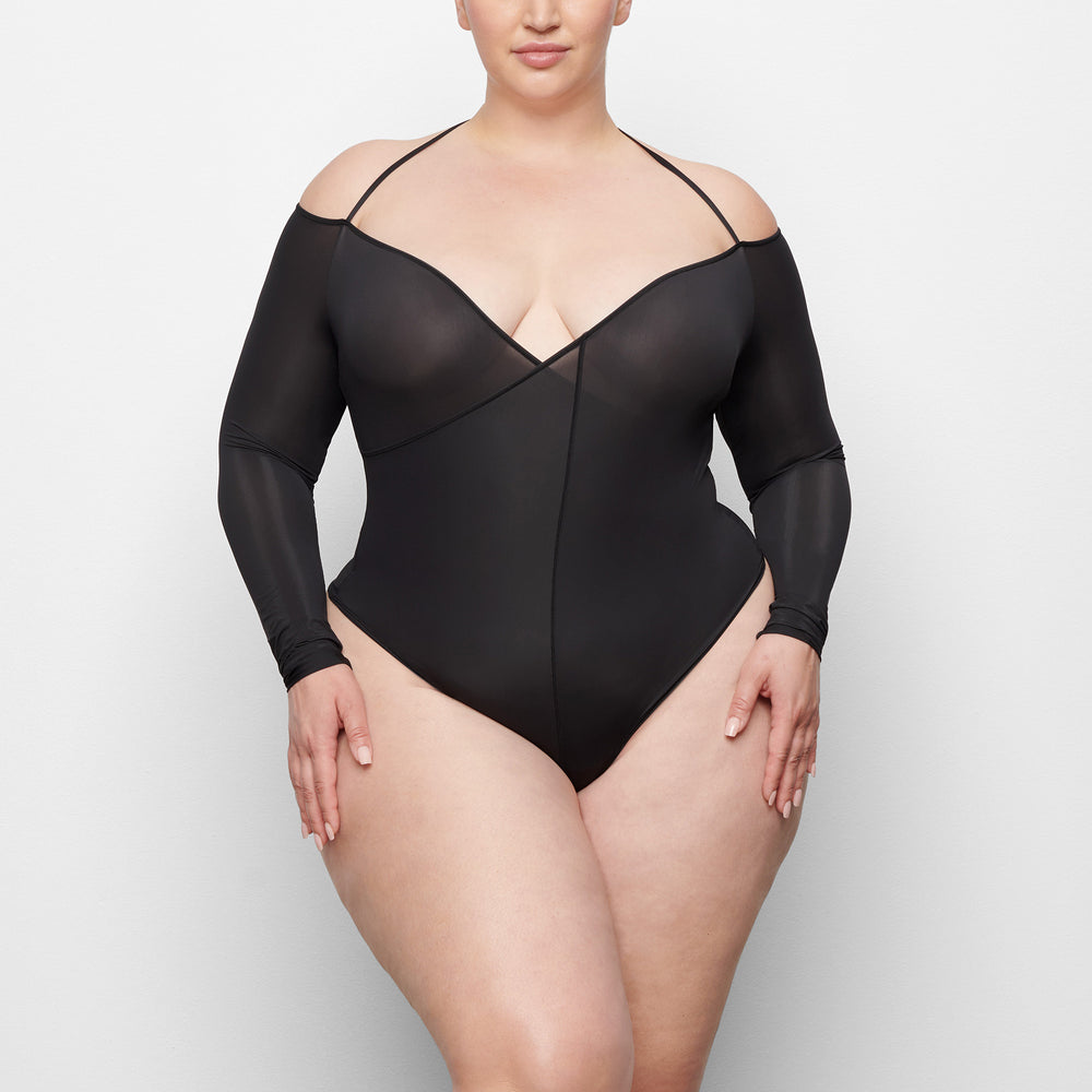 Off The Shoulder Bodysuit Skims JELLY SHEER Noir | 724ZCFYNO