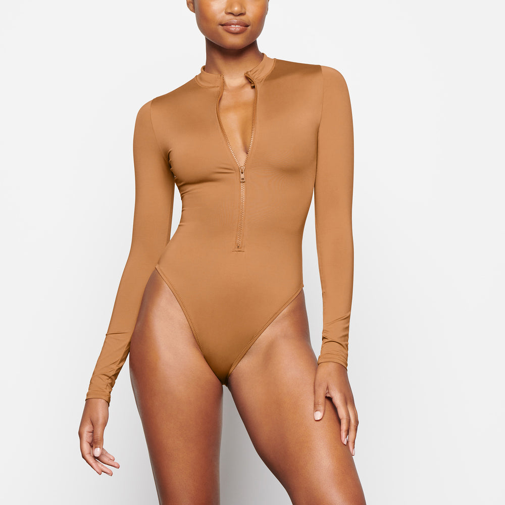 One Piece Skims SWIM ZIP FRONT LONG SLEEVE Abricot | 659VWMXIZ