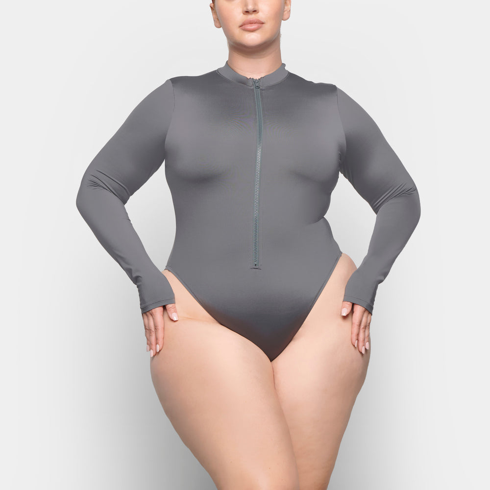 One Piece Skims SWIM ZIP FRONT LONG SLEEVE Grise Foncé | 748QYLAGX