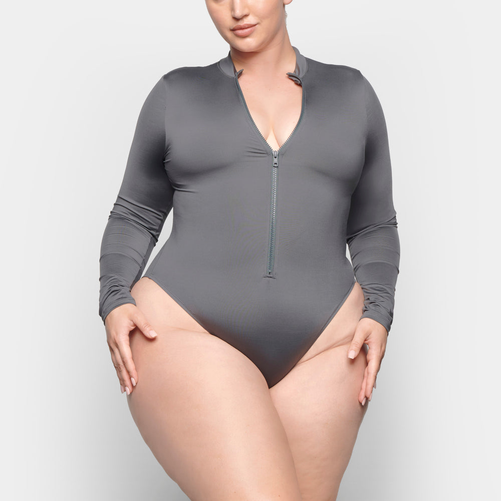 One Piece Skims SWIM ZIP FRONT LONG SLEEVE Grise Foncé | 748QYLAGX