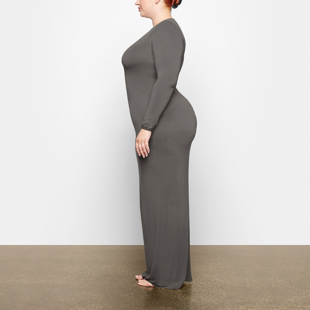 Peignoir Skims SMOOTH LOUNGE CREW NECK LONG SLEEVE Grise Foncé | 678HCTWRV