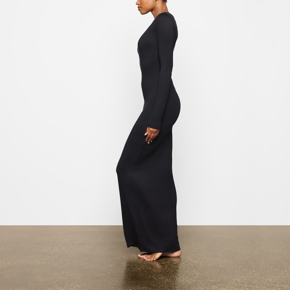 Peignoir Skims SMOOTH LOUNGE LONG SLEEVE OPEN BACK Noir | 254LRZXHU