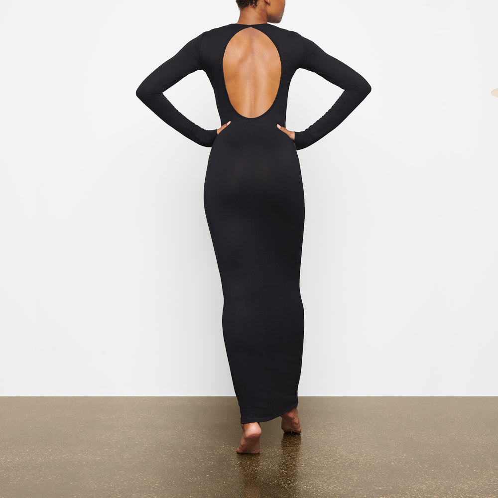 Peignoir Skims SMOOTH LOUNGE LONG SLEEVE OPEN BACK Noir | 254LRZXHU