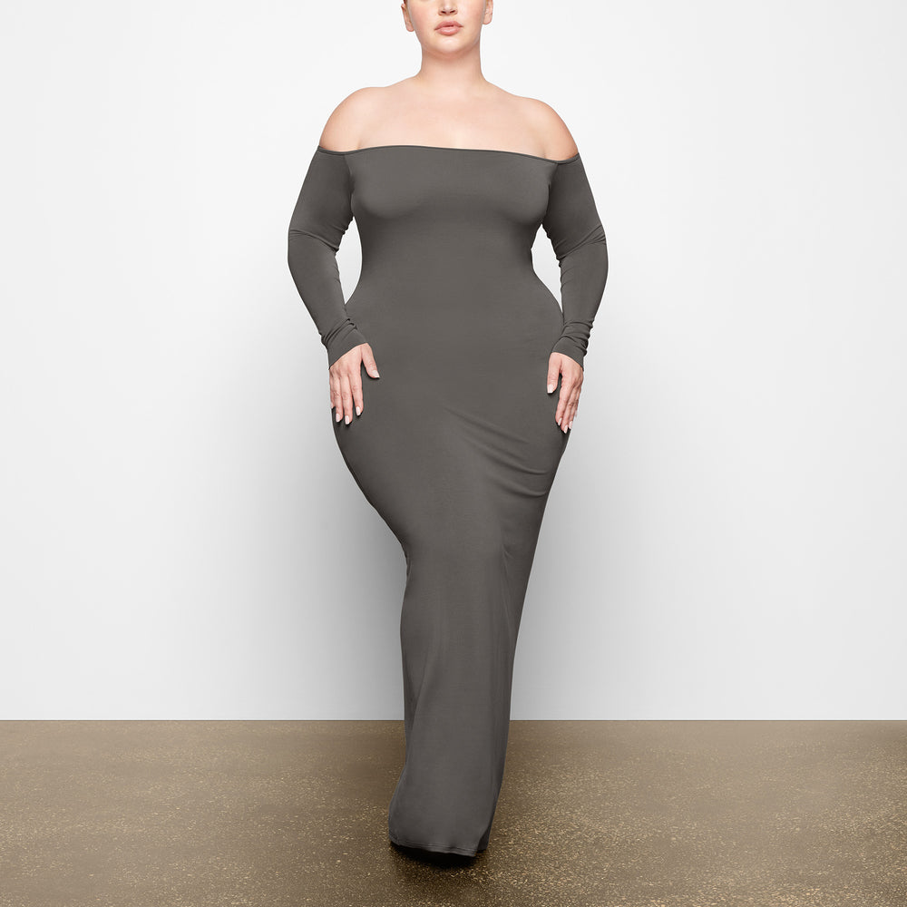 Peignoir Skims SMOOTH LOUNGE OFF THE SHOULDER Grise Foncé | 087OUCQEG