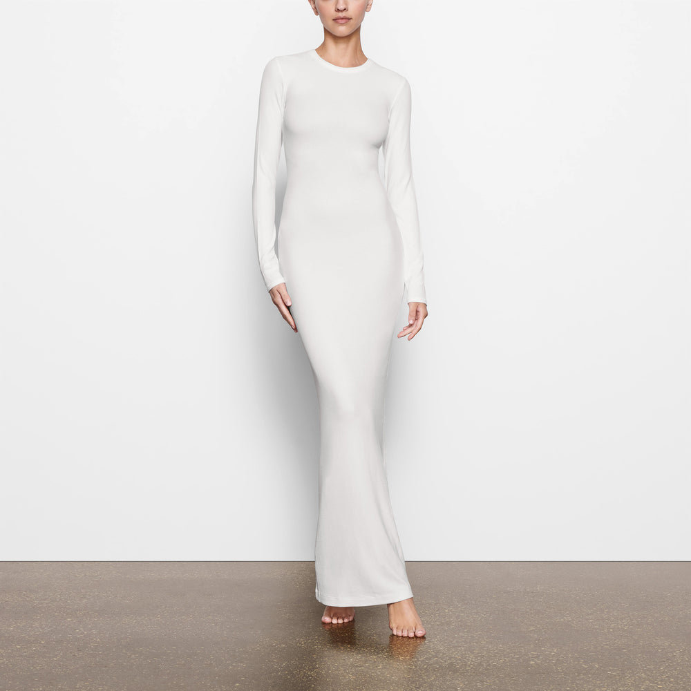 Peignoir Skims SOFT LOUNGE CREW NECK LONG Blanche | 705LJIUGA