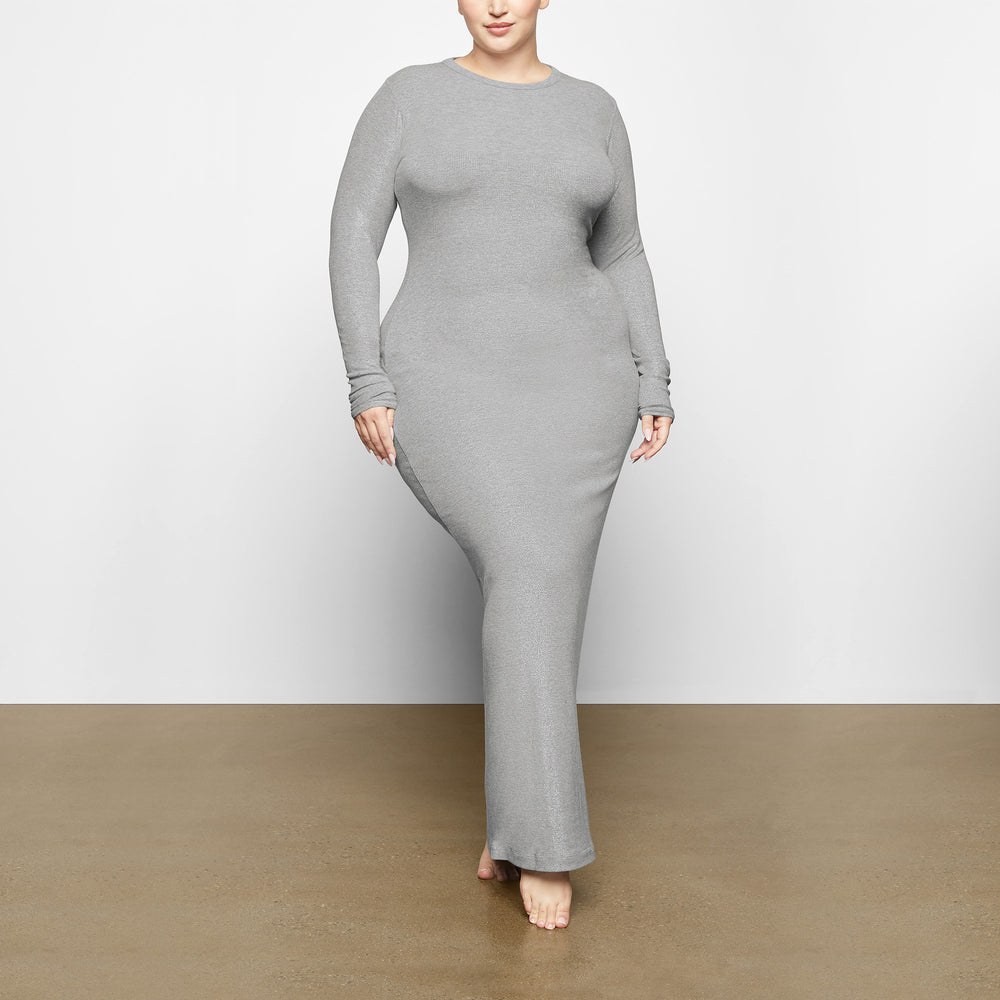 Peignoir Skims SOFT LOUNGE SHIMMER CREW NECK LONG Grise | 210FVXBSH