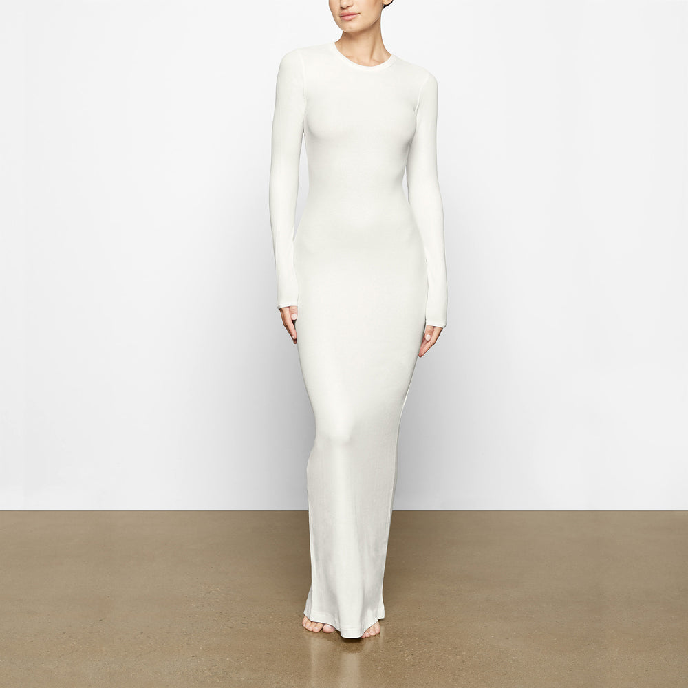 Peignoir Skims SOFT LOUNGE SHIMMER CREW NECK LONG Blanche | 402SMZOQU
