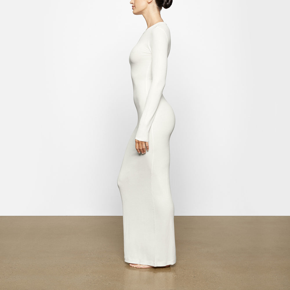 Peignoir Skims SOFT LOUNGE SHIMMER CREW NECK LONG Blanche | 402SMZOQU