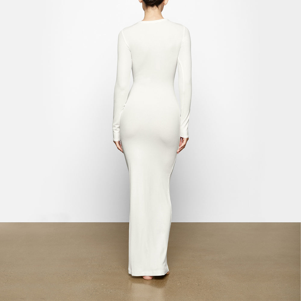 Peignoir Skims SOFT LOUNGE SHIMMER CREW NECK LONG Blanche | 402SMZOQU