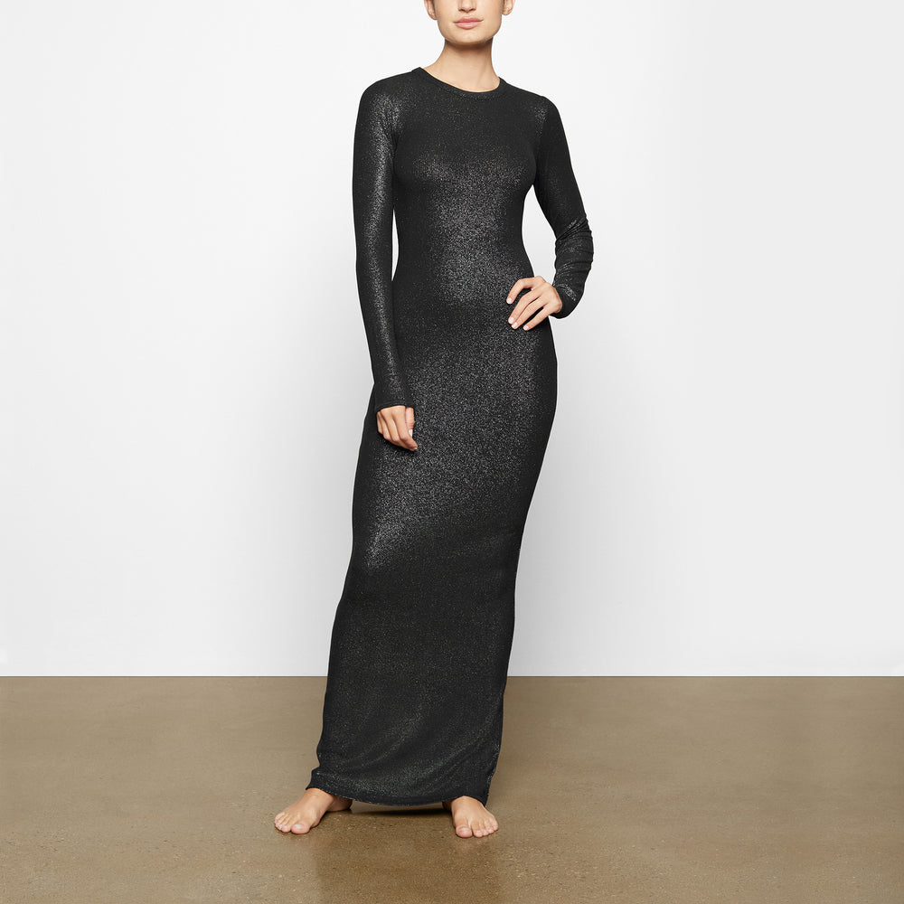 Peignoir Skims SOFT LOUNGE SHIMMER CREW NECK LONG Noir | 546FMHKVR