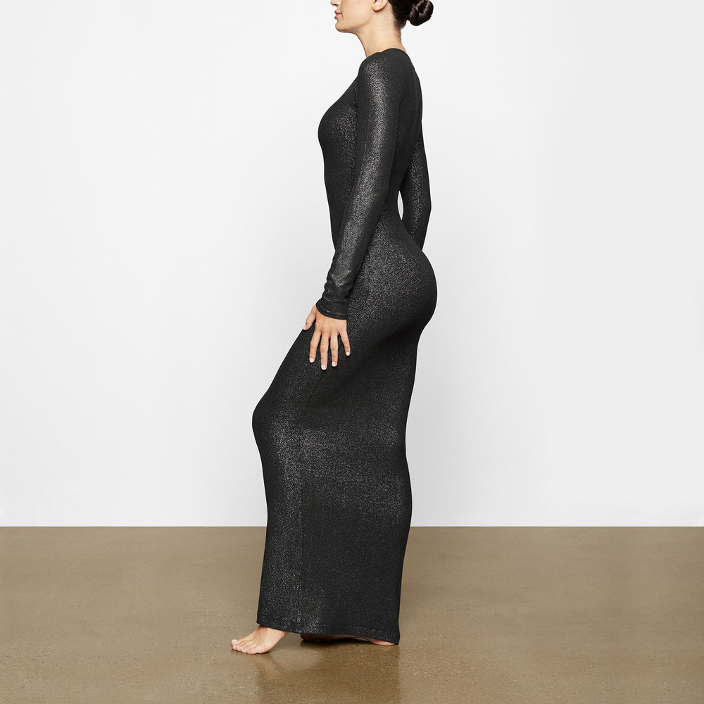 Peignoir Skims SOFT LOUNGE SHIMMER CREW NECK LONG Noir | 546FMHKVR