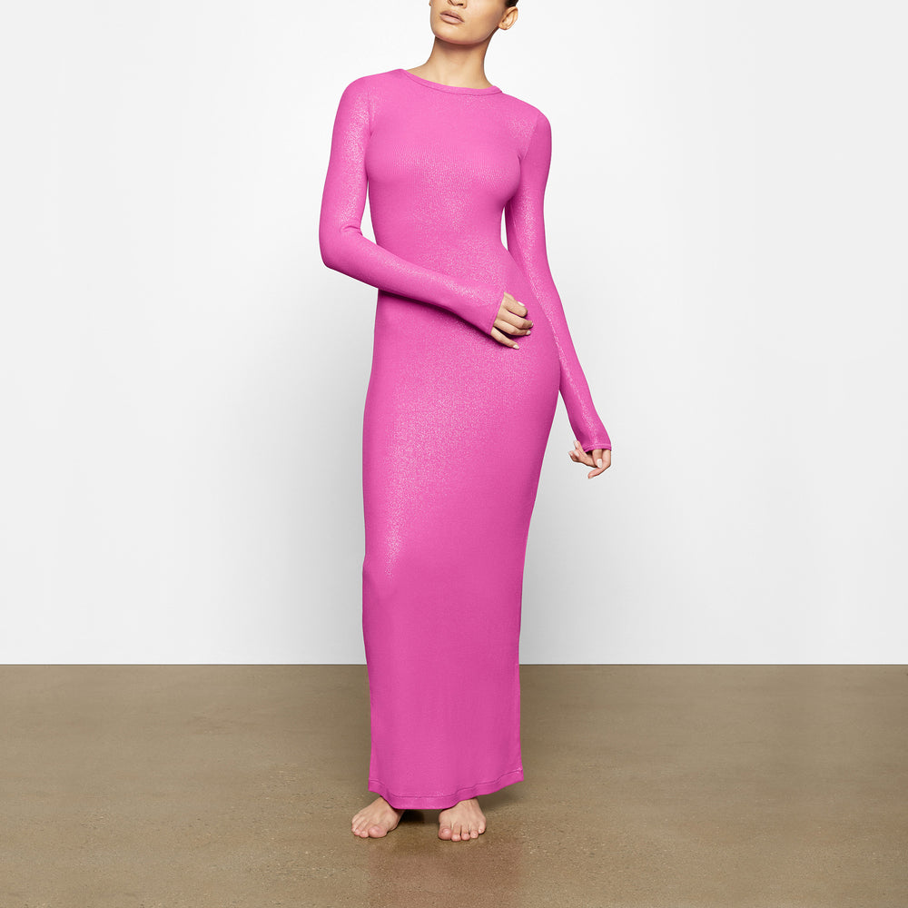 Peignoir Skims SOFT LOUNGE SHIMMER CREW NECK LONG Fushia | 640WZXPBH