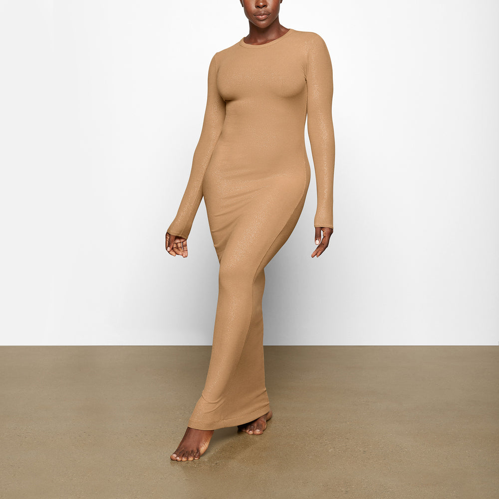 Peignoir Skims SOFT LOUNGE SHIMMER CREW NECK LONG Marron | 908IVWTAG