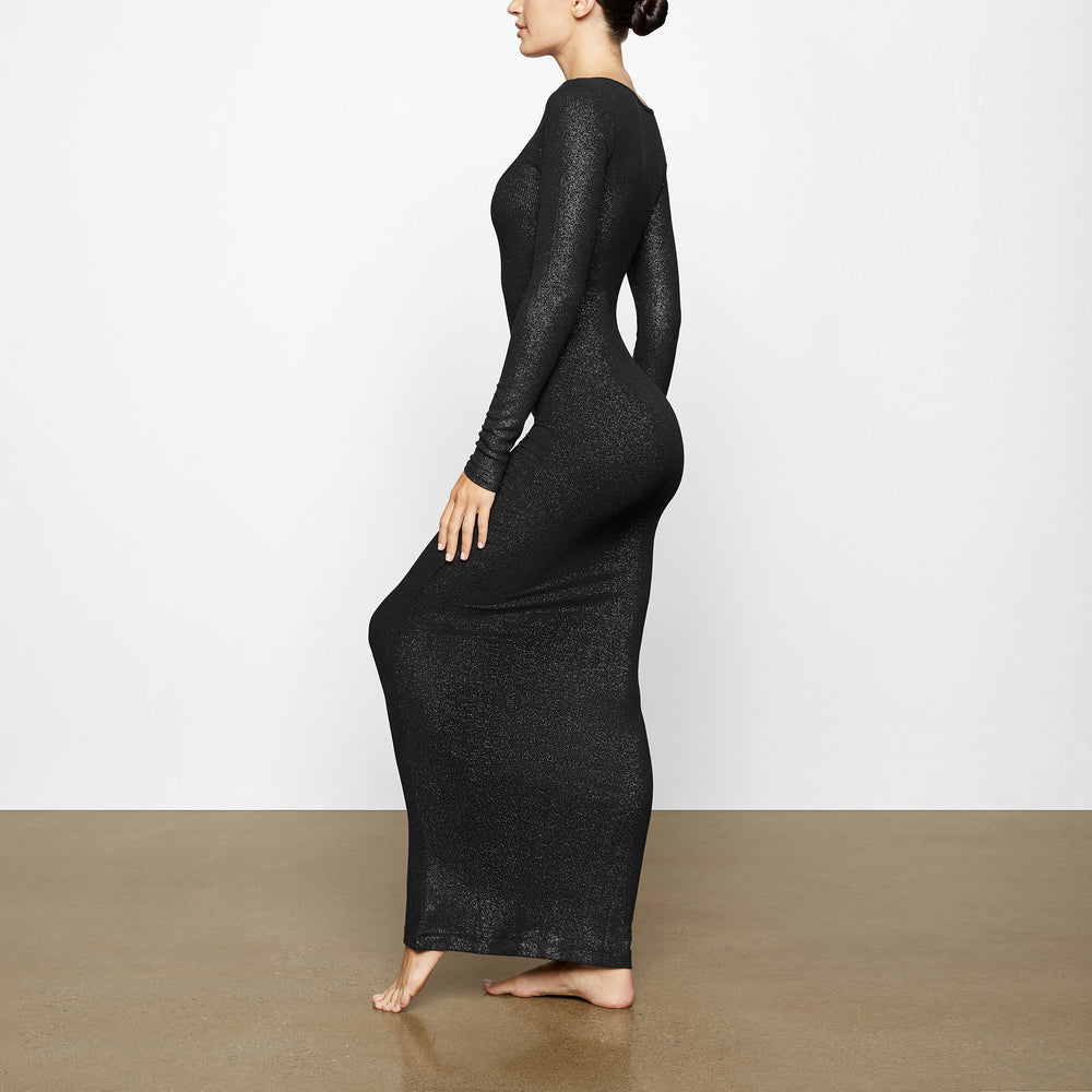Peignoir Skims SOFT LOUNGE SHIMMER LONG SLEEVE Noir | 394ZBSRNC