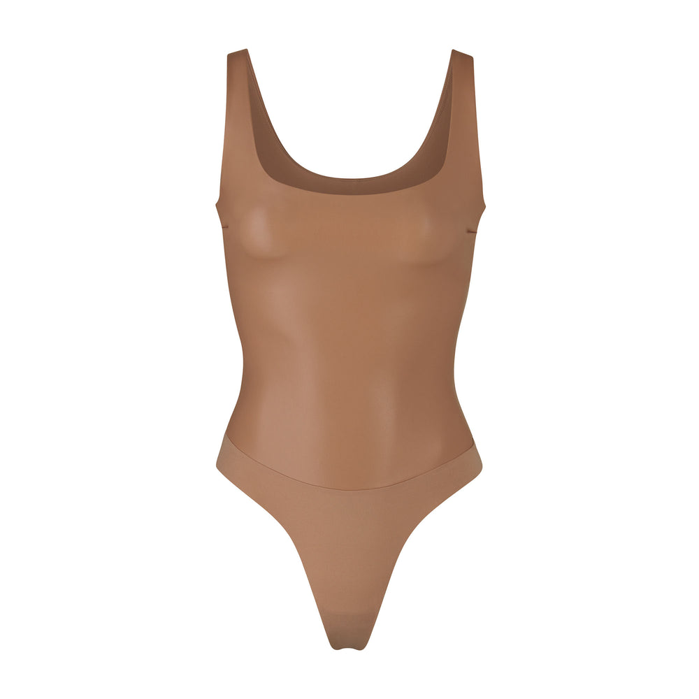 Scoop Neck Bodysuit Skims FAUX LEATHER Abricot | 359CZBOMU