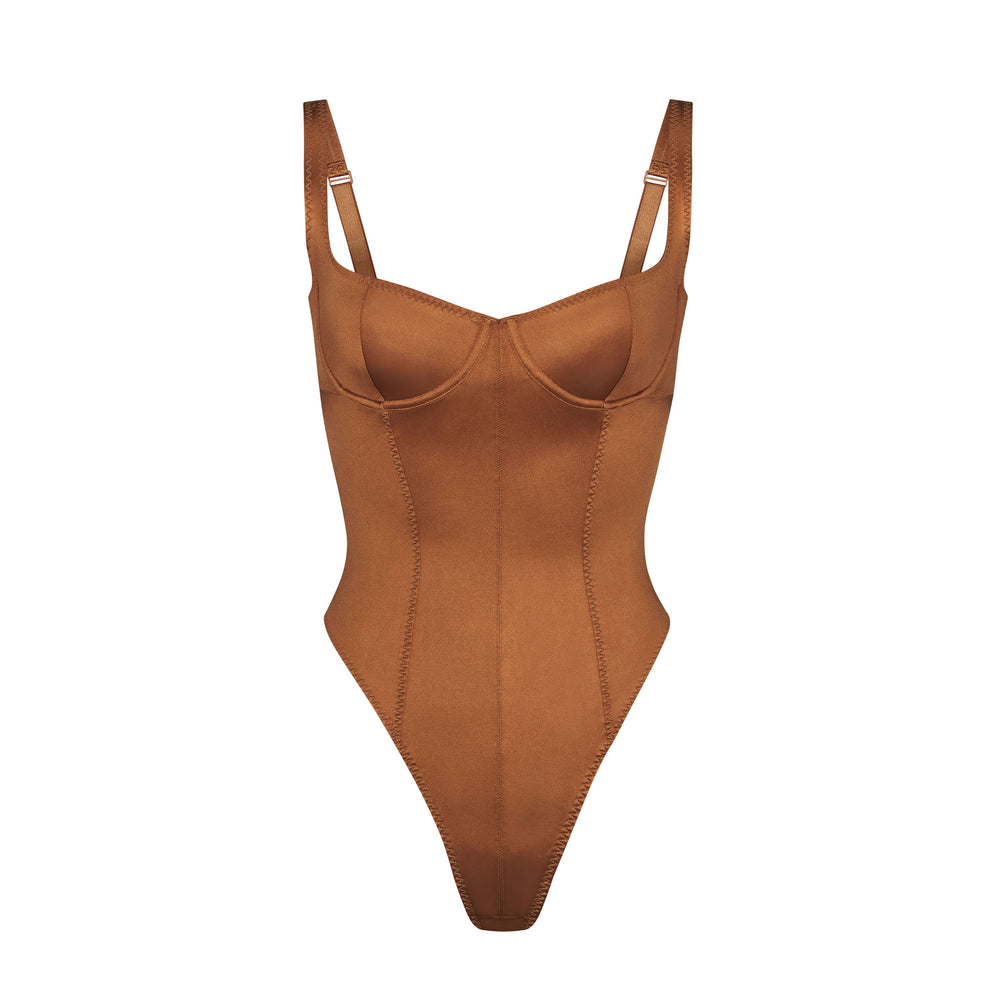 Stretch Satin Bodysuit Skims STRETCH SATIN Abricot | 876BXYCDA